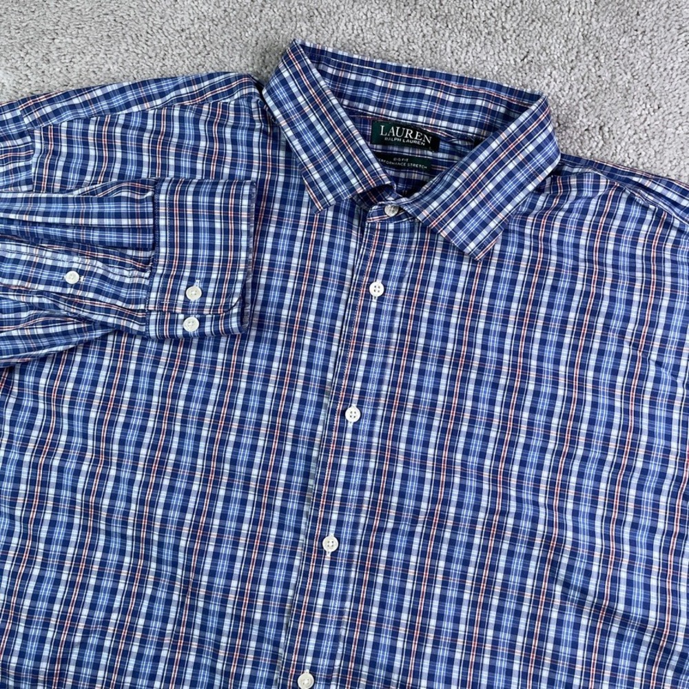 Lauren Ralph Lauren LRL Shirt Mens 19 34 Blue Plaid Big Fit Performance Stretch